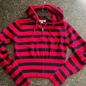 Striped Red and navy blue urban weekend cropped Hoodie zip up sweater